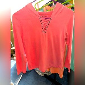 Women’s Hooded Pink Long Sleeve Shirt - size small